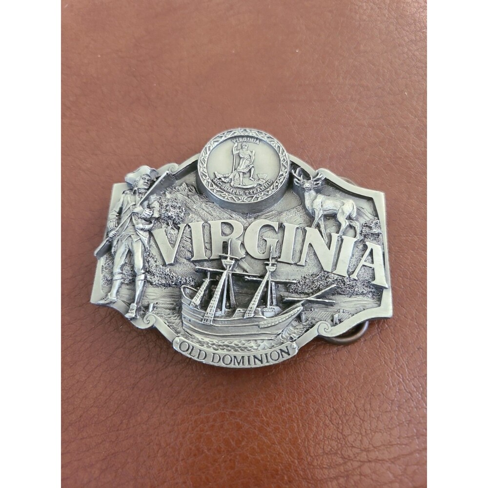 Siskiyou Buckle Co. Belt Buckle Virginia Old Dominion State Ship Deer No Belt